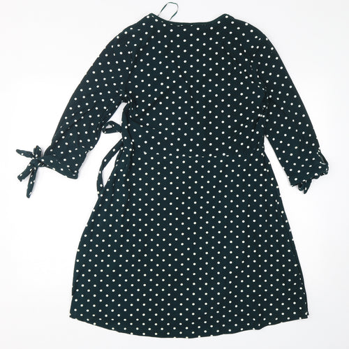 QED London Womens Green Polka Dot Polyester Fit & Flare  Size 12  V-Neck Pullover