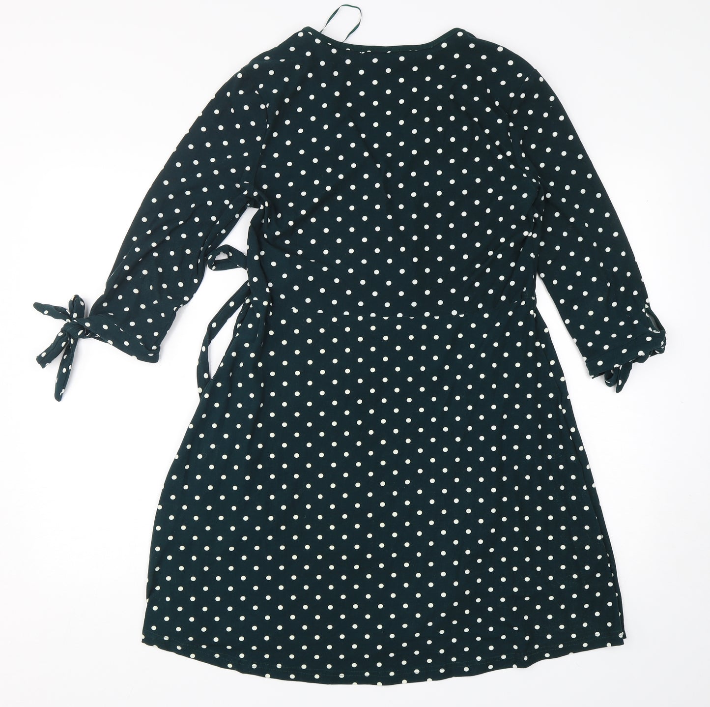QED London Womens Green Polka Dot Polyester Fit & Flare  Size 12  V-Neck Pullover