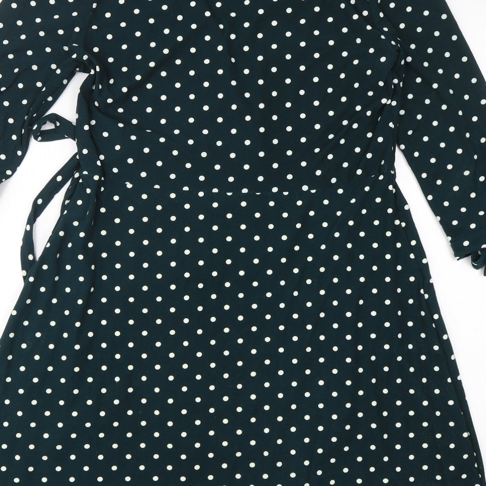 QED London Womens Green Polka Dot Polyester Fit & Flare  Size 12  V-Neck Pullover