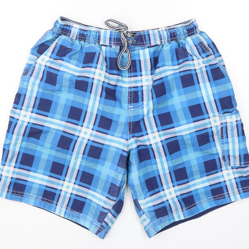 Atlantic Bay Mens Blue Check Polyester Bermuda Shorts Size M L9 in Regular Drawstring