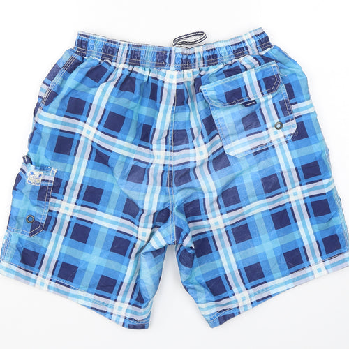 Atlantic Bay Mens Blue Check Polyester Bermuda Shorts Size M L9 in Regular Drawstring