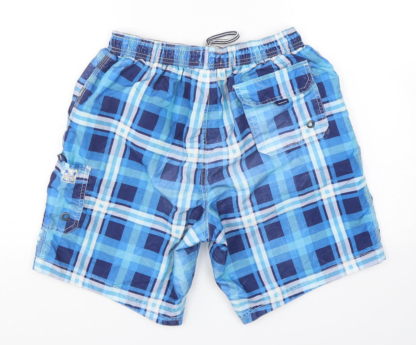 Atlantic Bay Mens Blue Check Polyester Bermuda Shorts Size M L9 in Regular Drawstring