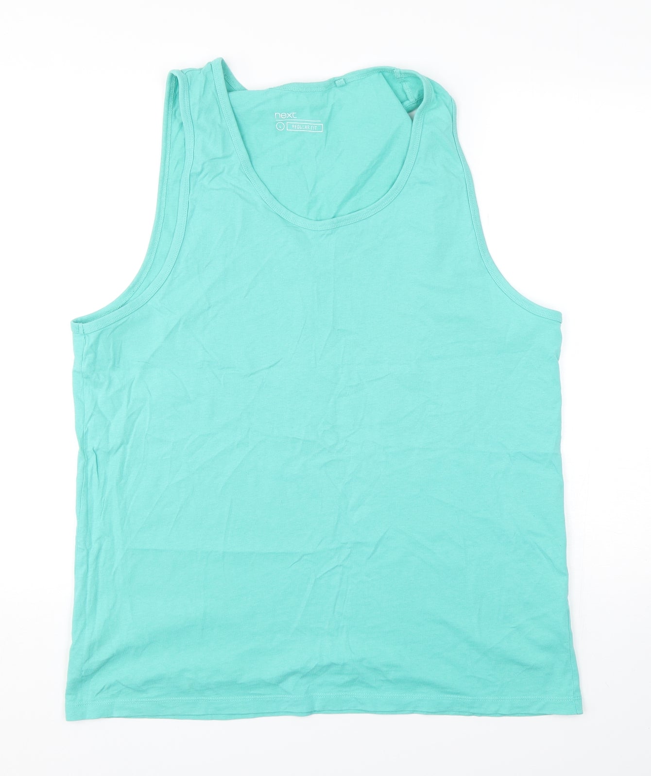 NEXT Mens Green  Cotton Basic Tank Size L Round Neck Pullover