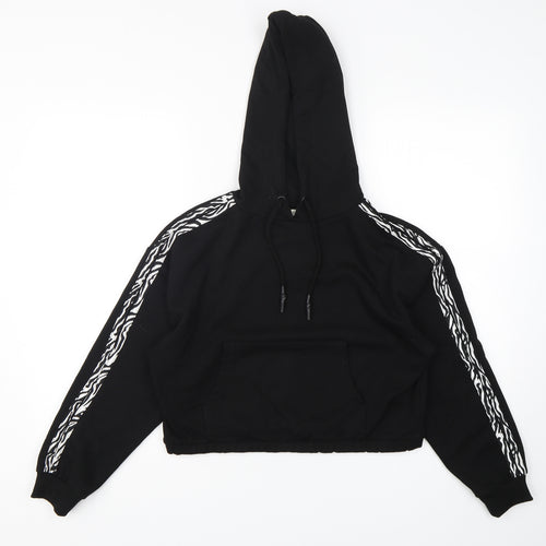 Brave Soul  Womens Black Animal Print Cotton Pullover Hoodie Size XS  Pullover - Cropped