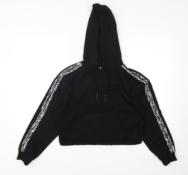 Brave Soul  Womens Black Animal Print Cotton Pullover Hoodie Size XS  Pullover - Cropped
