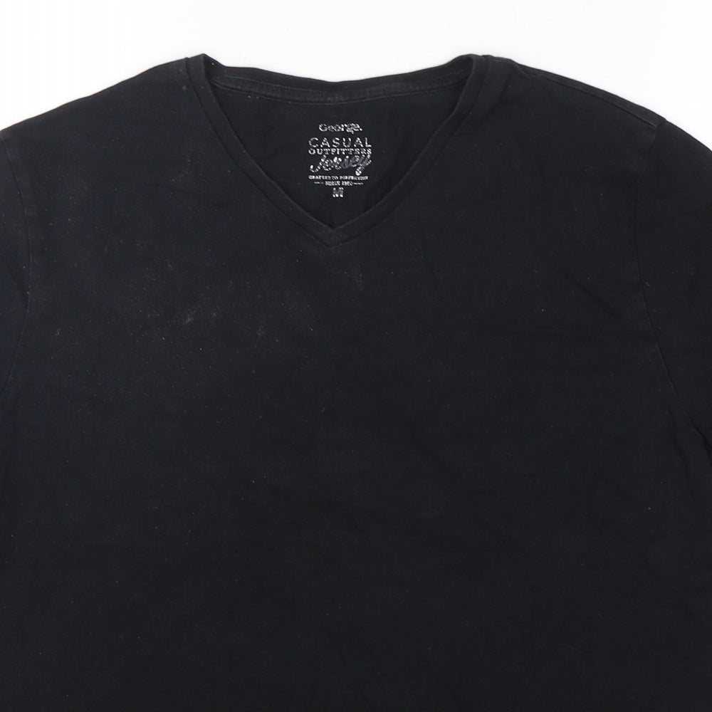 George Mens Black  Polyester  T-Shirt Size M V-Neck