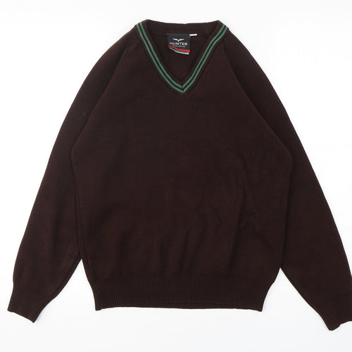 Hunter Boys Brown V-Neck  Acrylic Pullover Jumper Size S  Pullover
