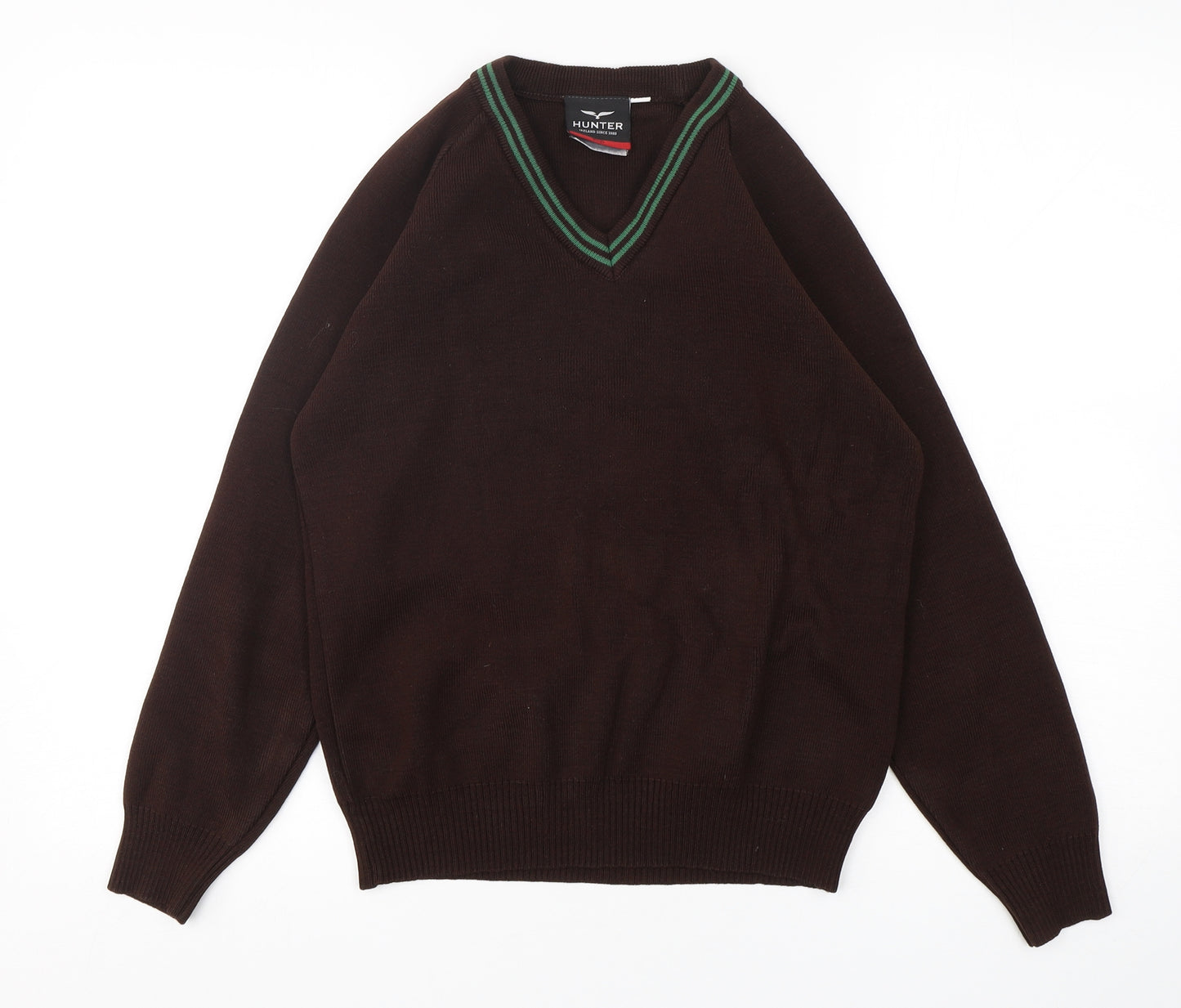 Hunter Boys Brown V-Neck  Acrylic Pullover Jumper Size S  Pullover