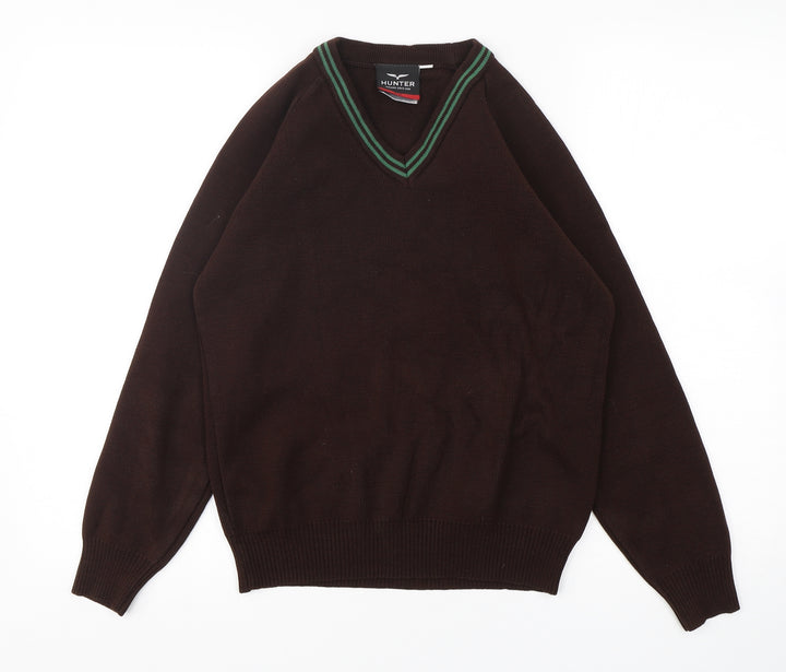 Hunter Boys Brown V-Neck  Acrylic Pullover Jumper Size S  Pullover