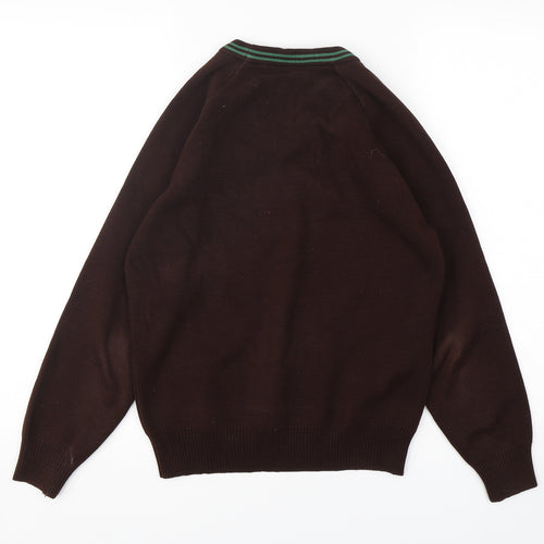 Hunter Boys Brown V-Neck  Acrylic Pullover Jumper Size S  Pullover
