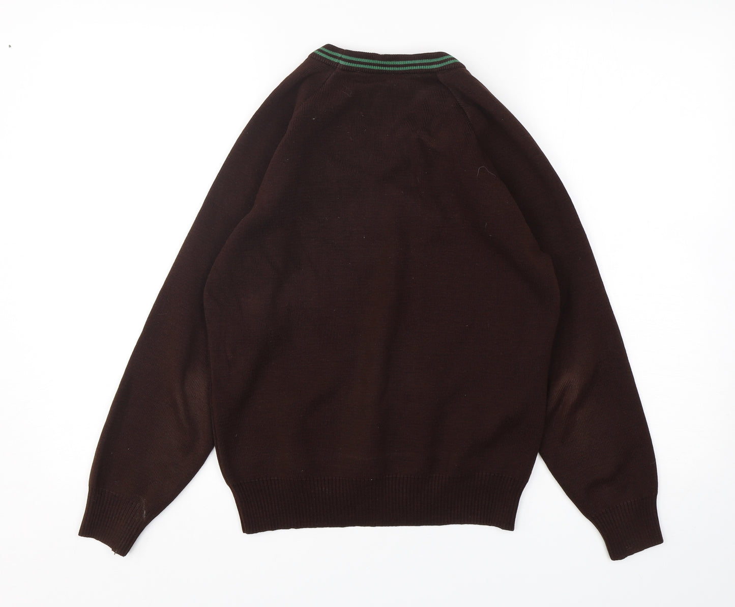 Hunter Boys Brown V-Neck  Acrylic Pullover Jumper Size S  Pullover