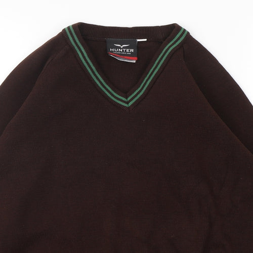 Hunter Boys Brown V-Neck  Acrylic Pullover Jumper Size S  Pullover