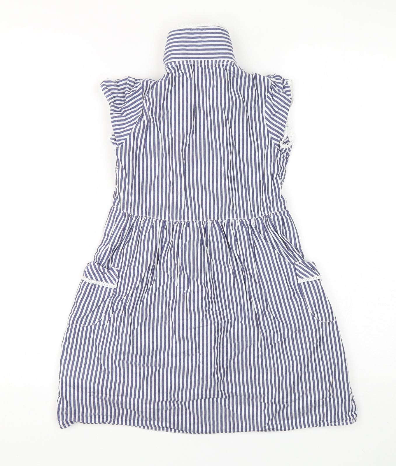 Marks and Spencer Girls Blue Striped Cotton A-Line  Size 6-7 Years  Collared