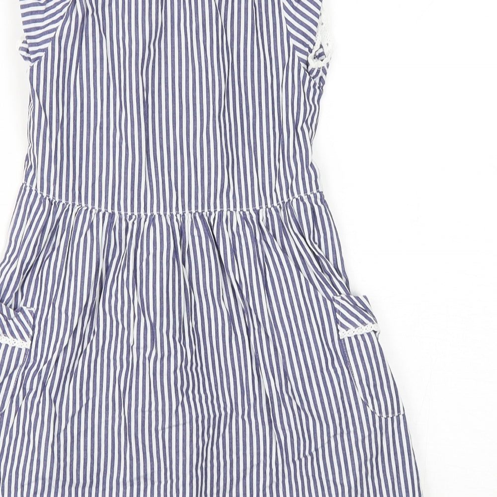 Marks and Spencer Girls Blue Striped Cotton A-Line  Size 6-7 Years  Collared