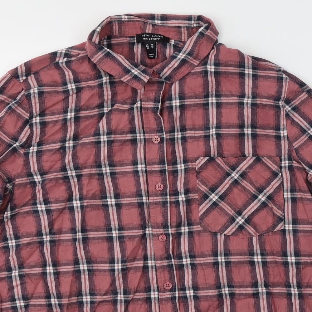 New Look Maternity Womens Red Plaid Cotton Top Pyjama Top Size 14  Button