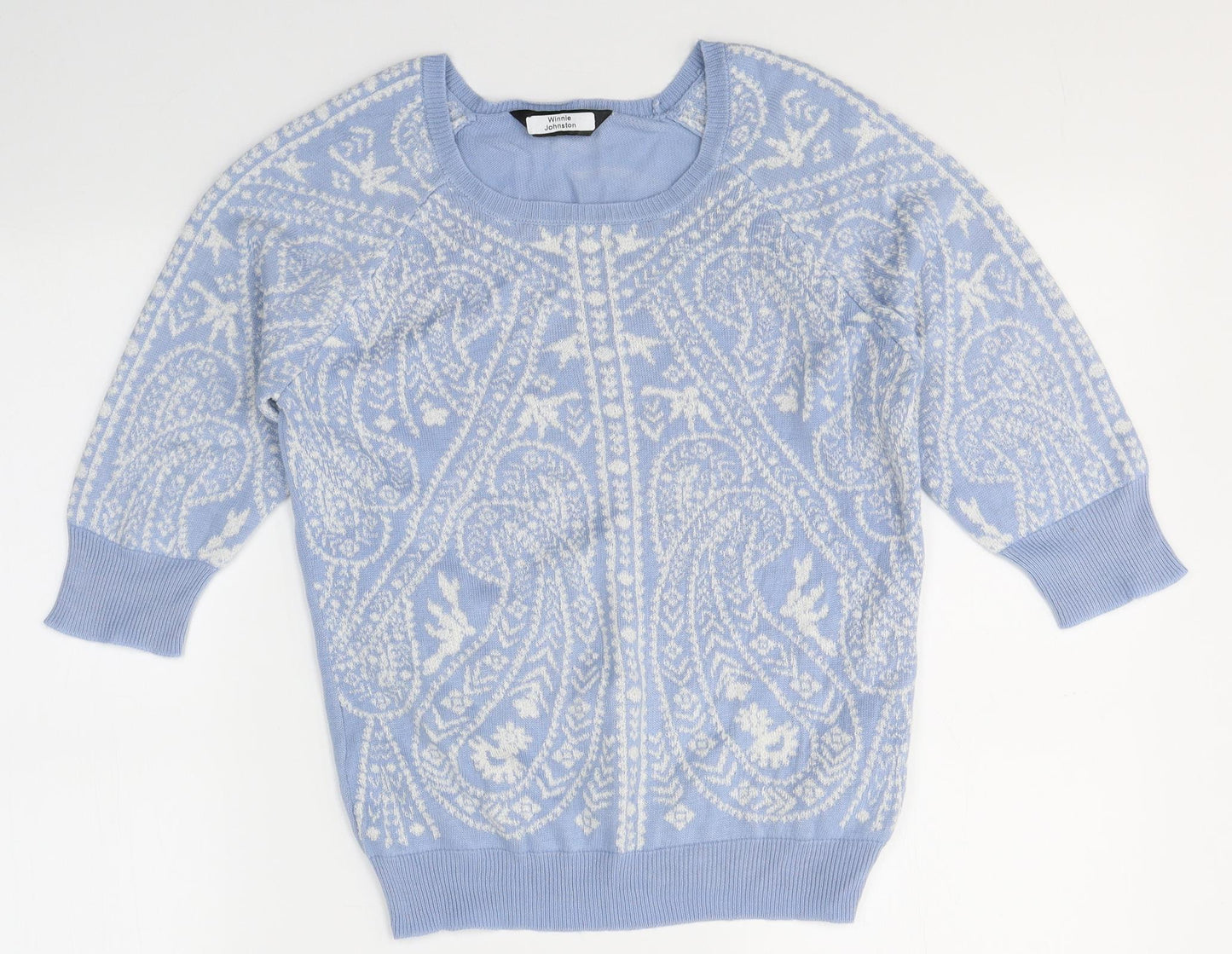 Dorothy Perkins Womens Blue Round Neck Geometric Acrylic Pullover Jumper Size 10
