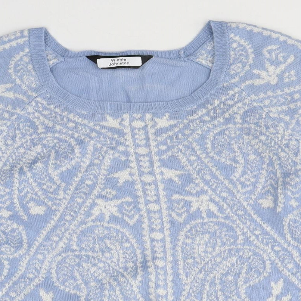 Dorothy Perkins Womens Blue Round Neck Geometric Acrylic Pullover Jumper Size 10