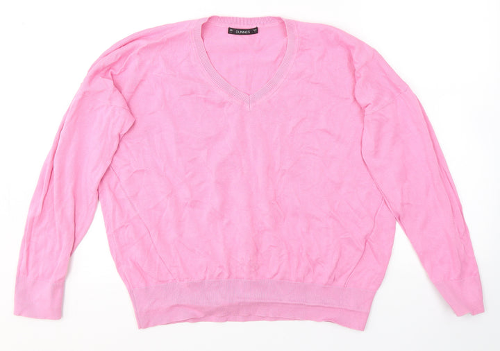 Dunnes Stores Womens Pink V-Neck  Cotton Pullover Jumper Size L
