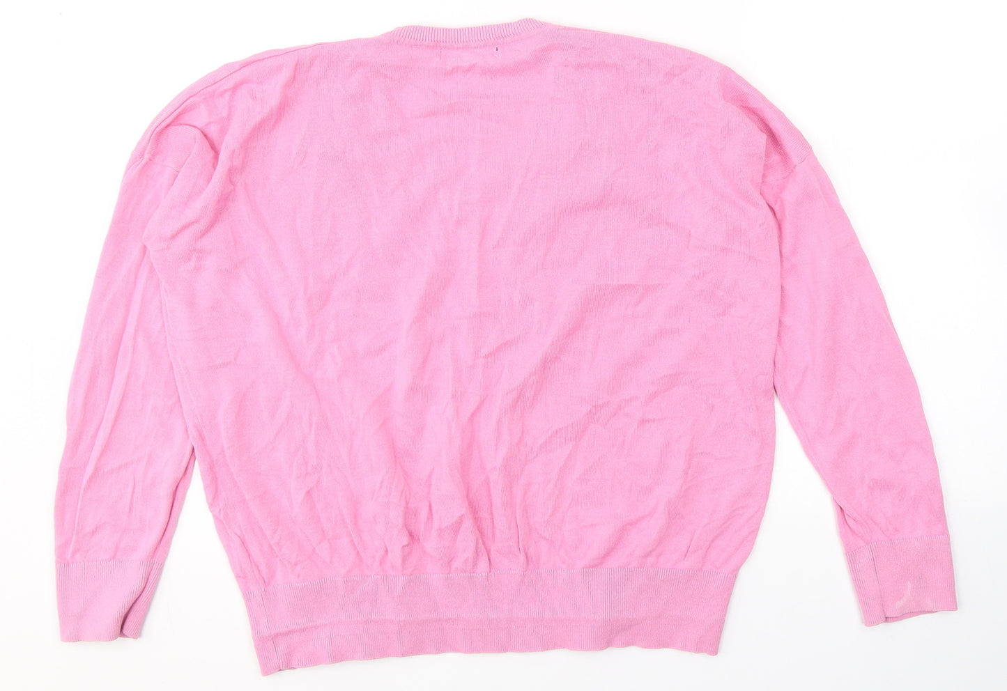 Dunnes Stores Womens Pink V-Neck  Cotton Pullover Jumper Size L