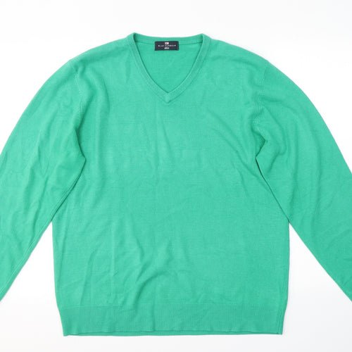 Blue Harbour Mens Green V-Neck  Acrylic Pullover Jumper Size L
