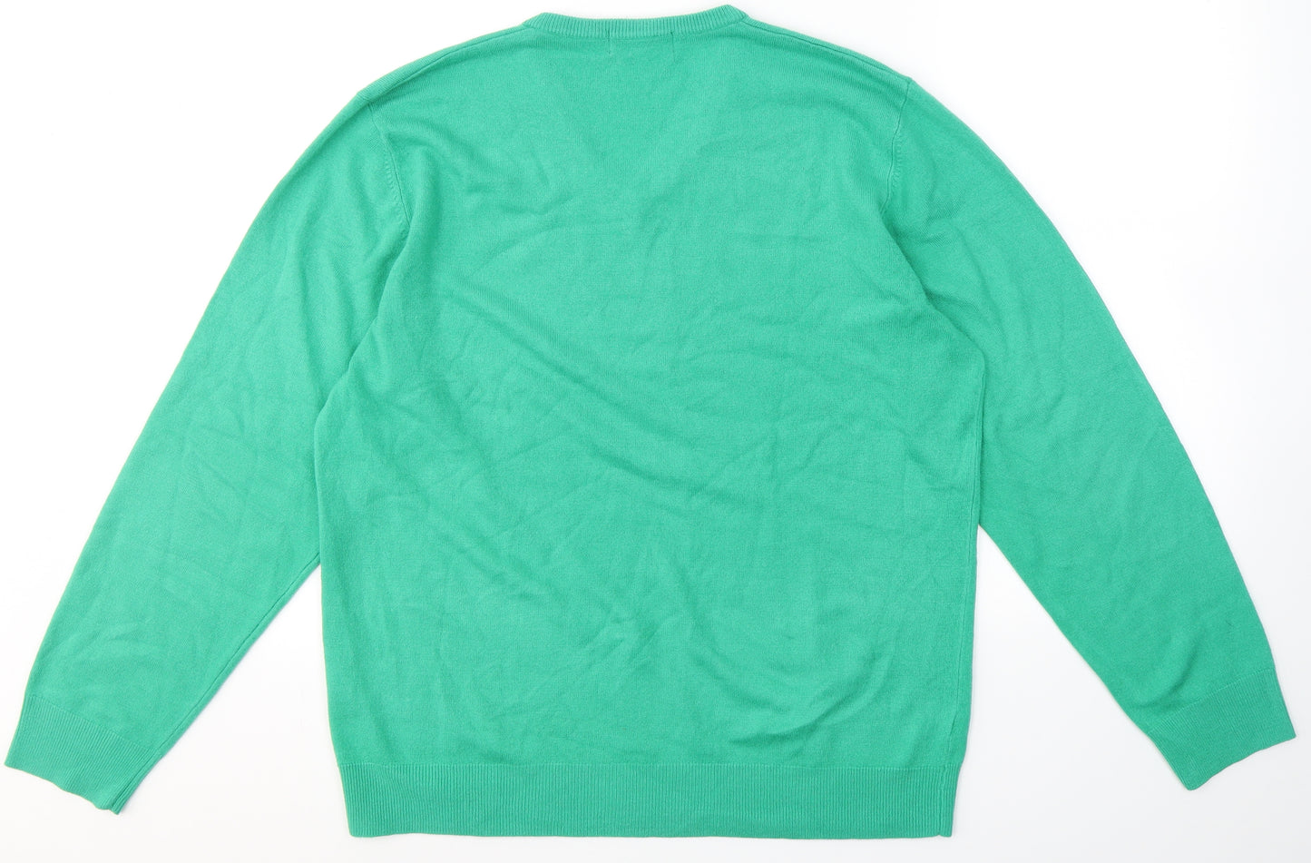 Blue Harbour Mens Green V-Neck  Acrylic Pullover Jumper Size L