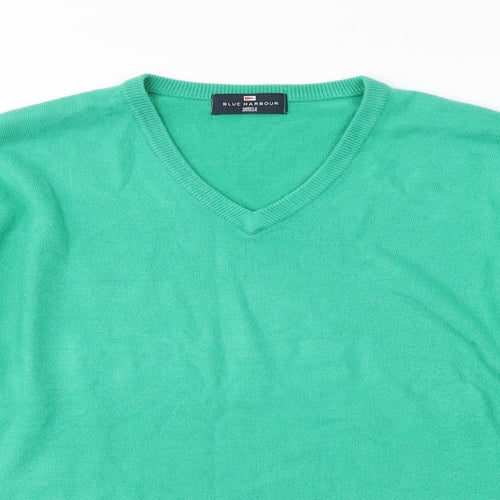 Blue Harbour Mens Green V-Neck  Acrylic Pullover Jumper Size L