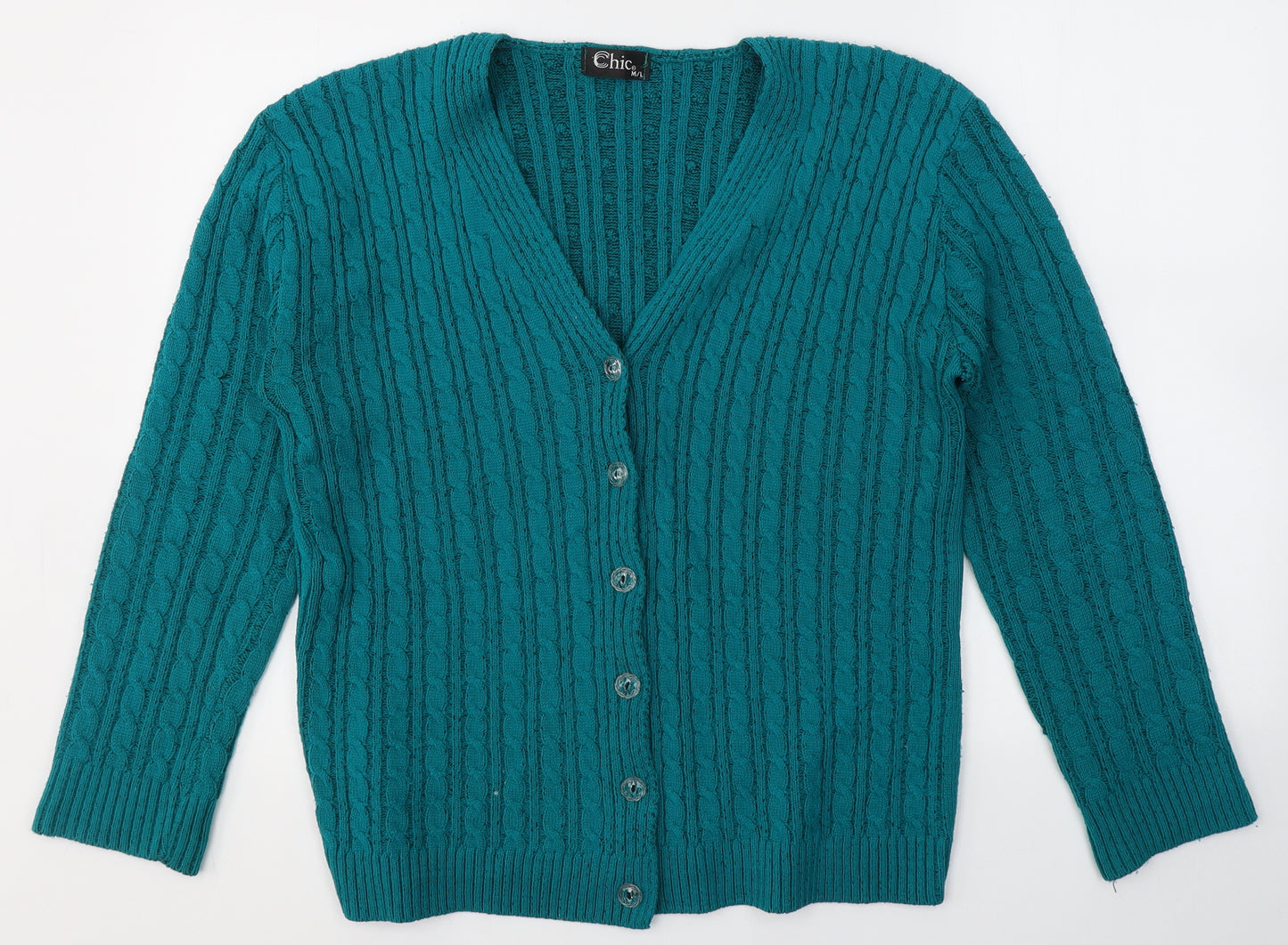 CHIC Womens Blue V-Neck  Acrylic Cardigan Jumper Size M