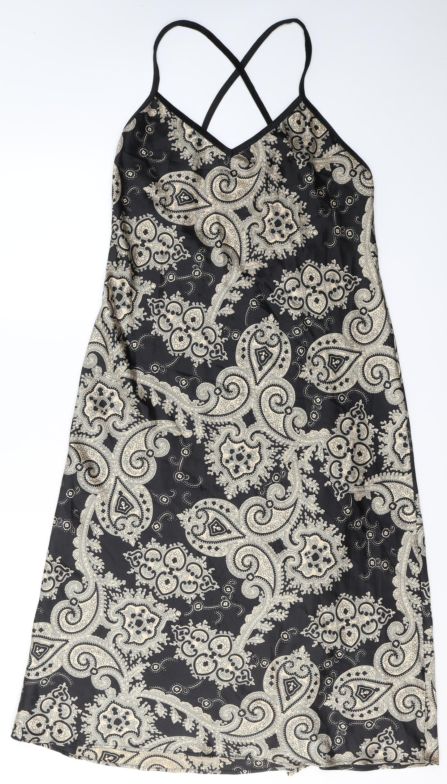 Marks and Spencer Womens Black Geometric Polyester Slip Dress  Size 14  V-Neck