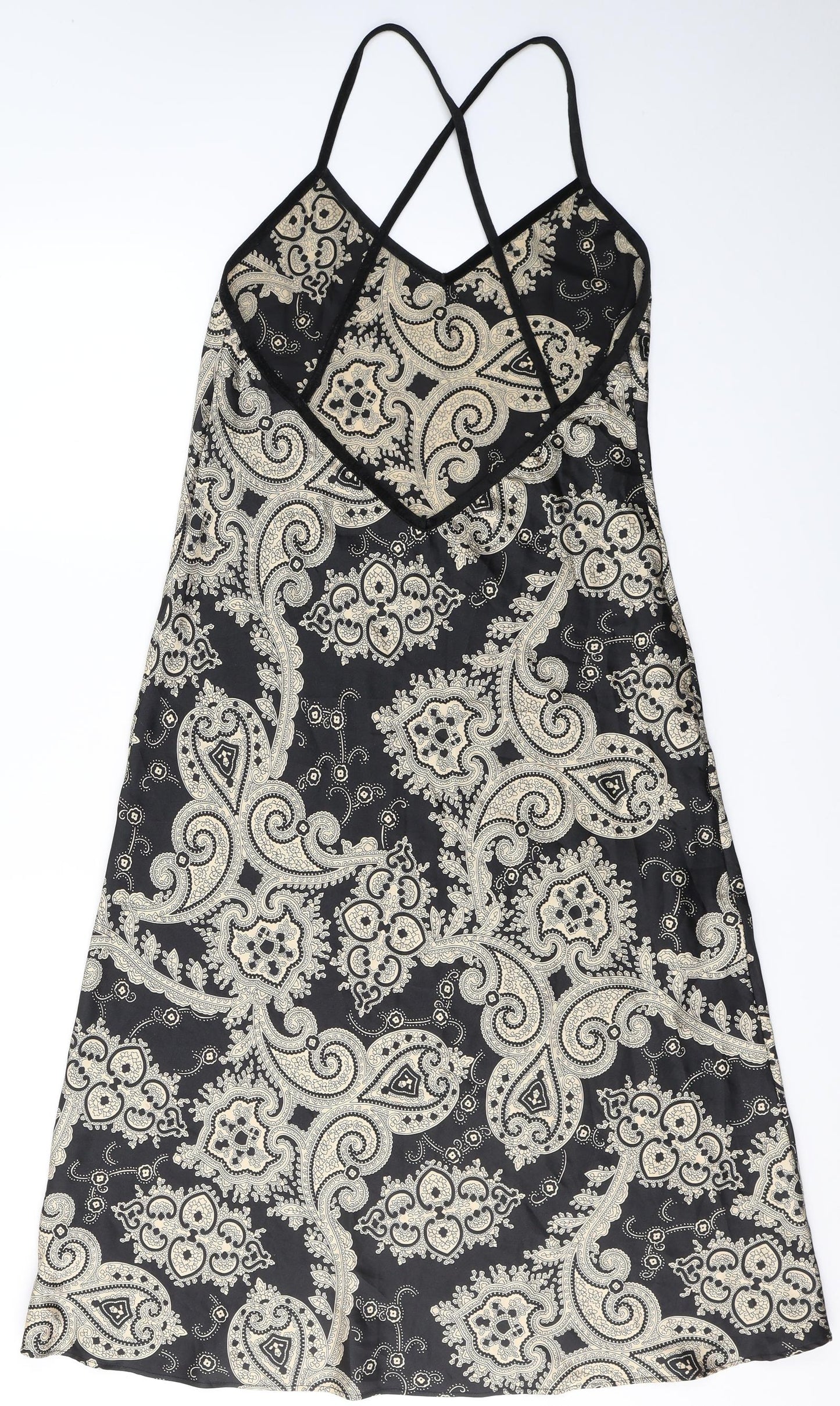 Marks and Spencer Womens Black Geometric Polyester Slip Dress  Size 14  V-Neck