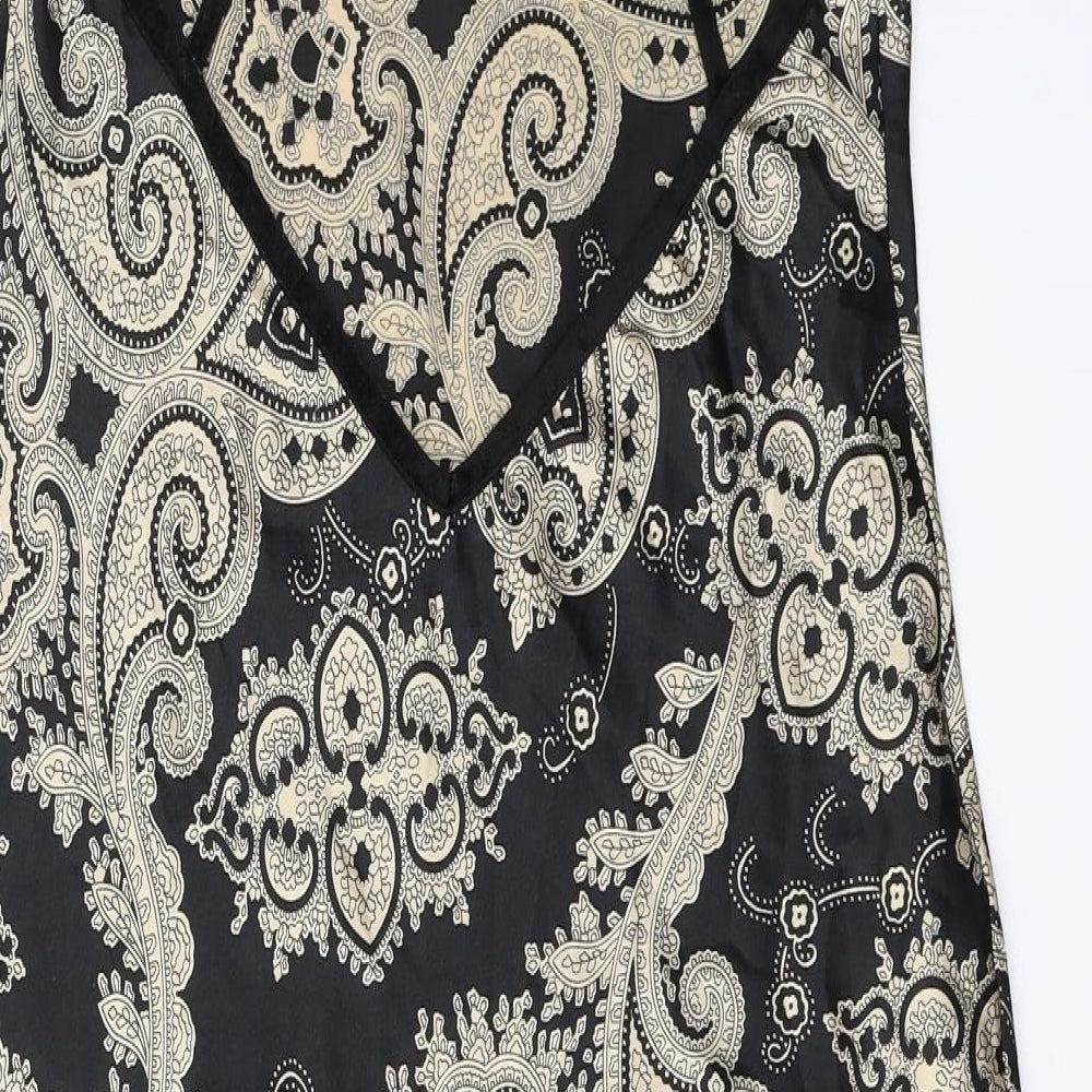 Marks and Spencer Womens Black Geometric Polyester Slip Dress  Size 14  V-Neck
