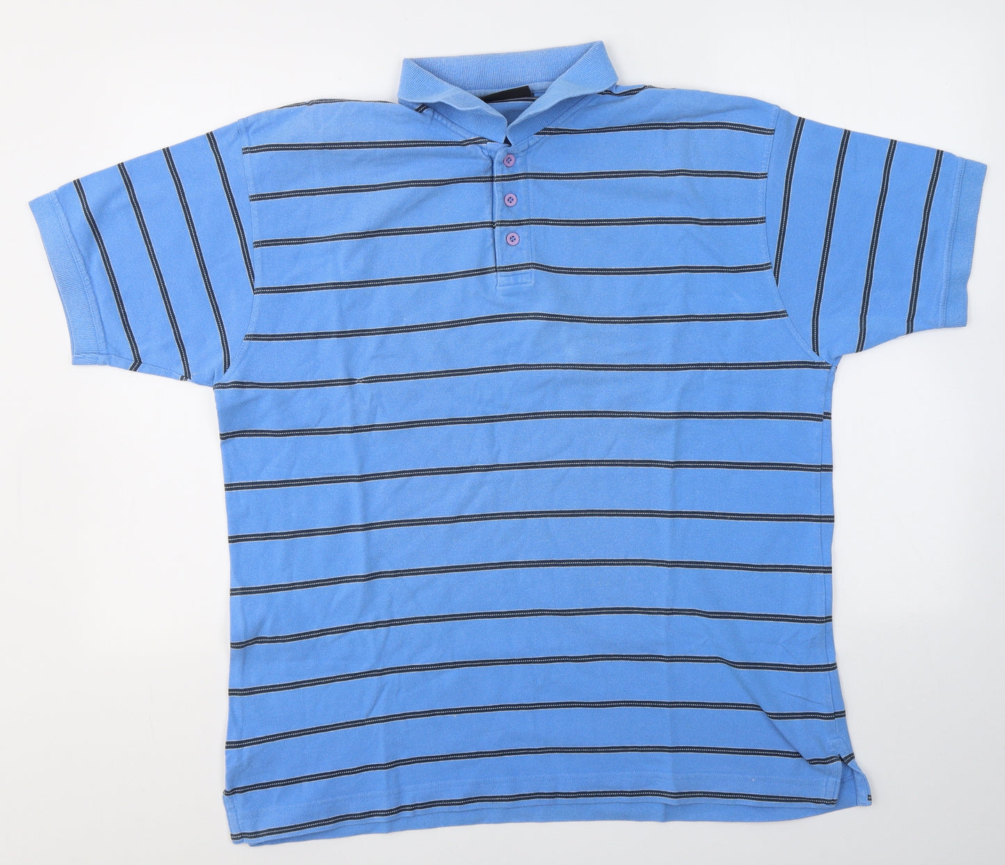 Cedar Wood State Mens Blue Striped Cotton  Polo Size M Collared