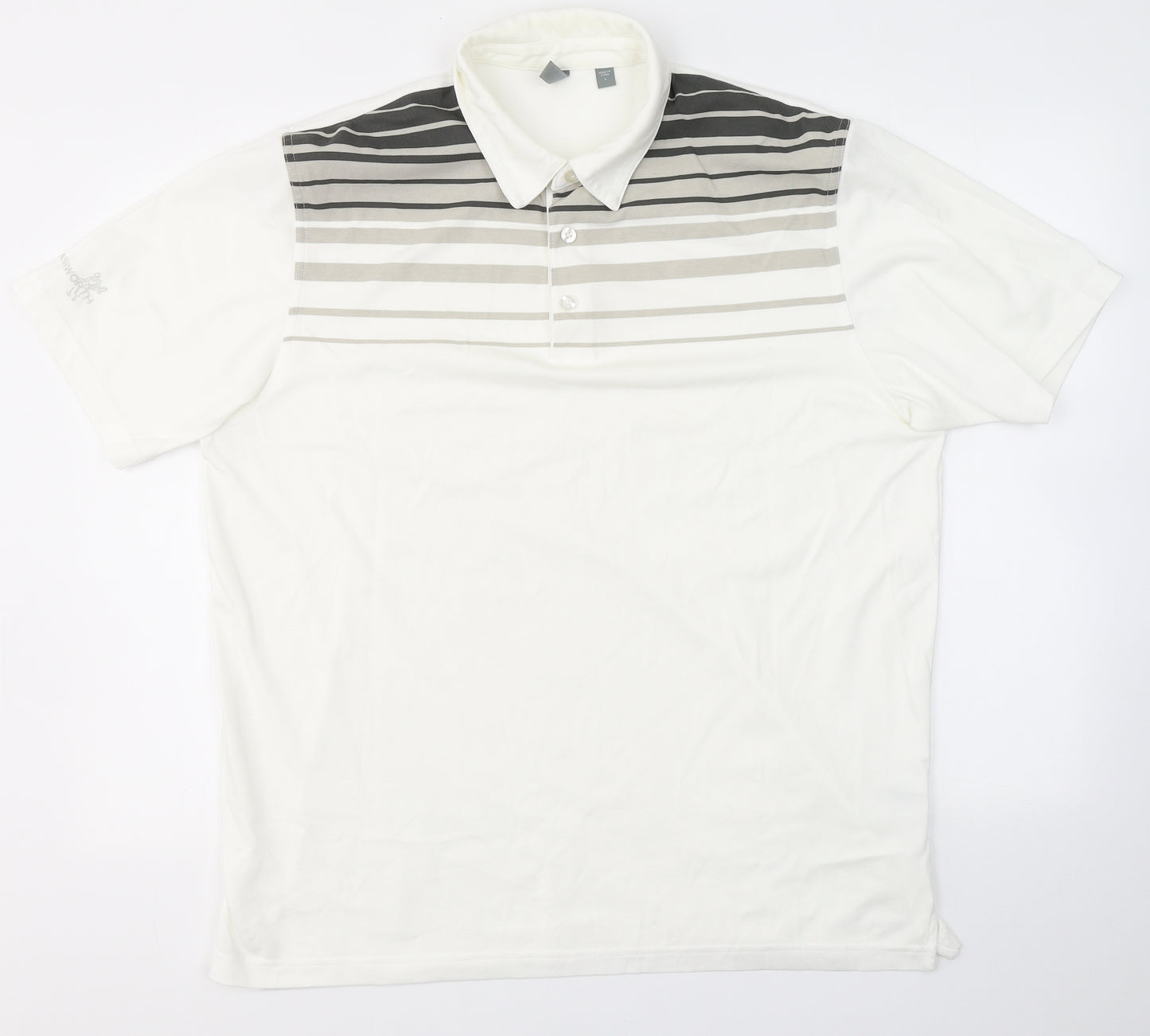 Ashworth Mens White Striped Cotton  Polo Size L Collared Pullover
