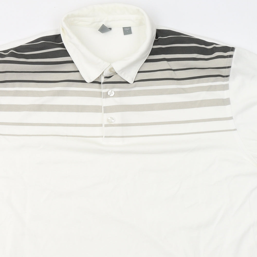 Ashworth Mens White Striped Cotton  Polo Size L Collared Pullover