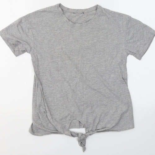 New Look Womens Grey  Cotton Basic T-Shirt Size 6 Round Neck - Knot detail