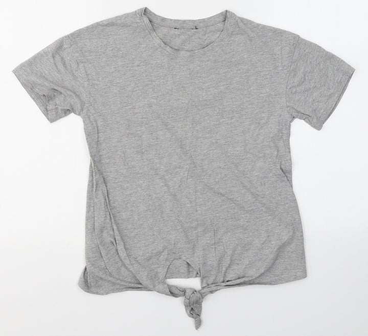 New Look Womens Grey Cotton Basic T-Shirt Size 6 Round Neck - Knot detail