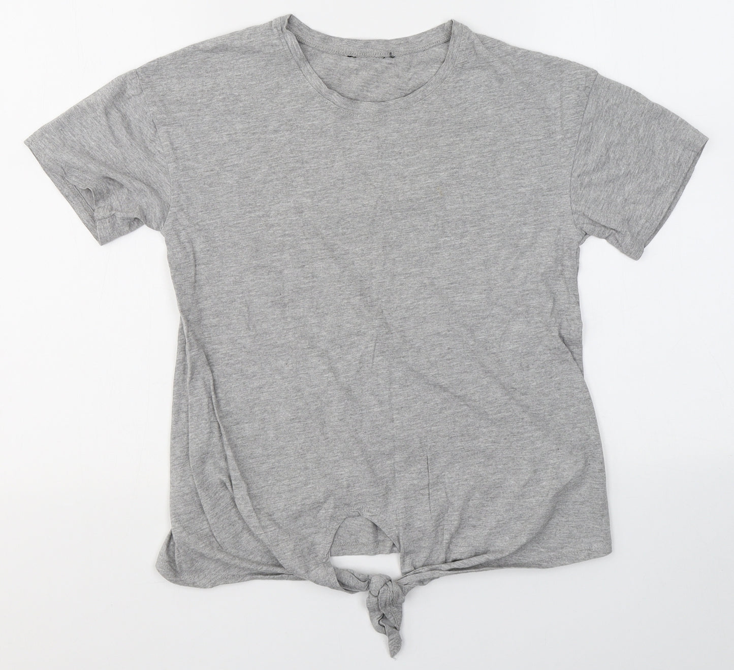 New Look Womens Grey  Cotton Basic T-Shirt Size 6 Round Neck - Knot detail