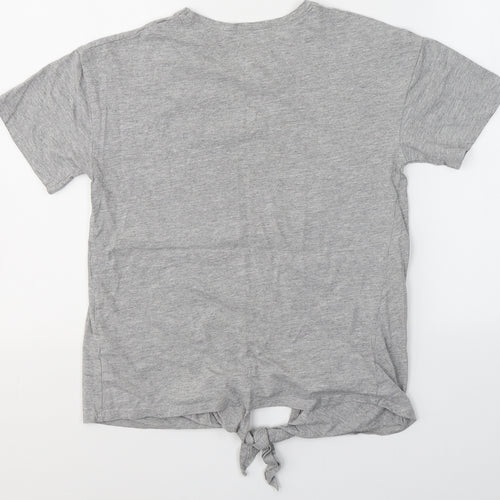 New Look Womens Grey  Cotton Basic T-Shirt Size 6 Round Neck - Knot detail