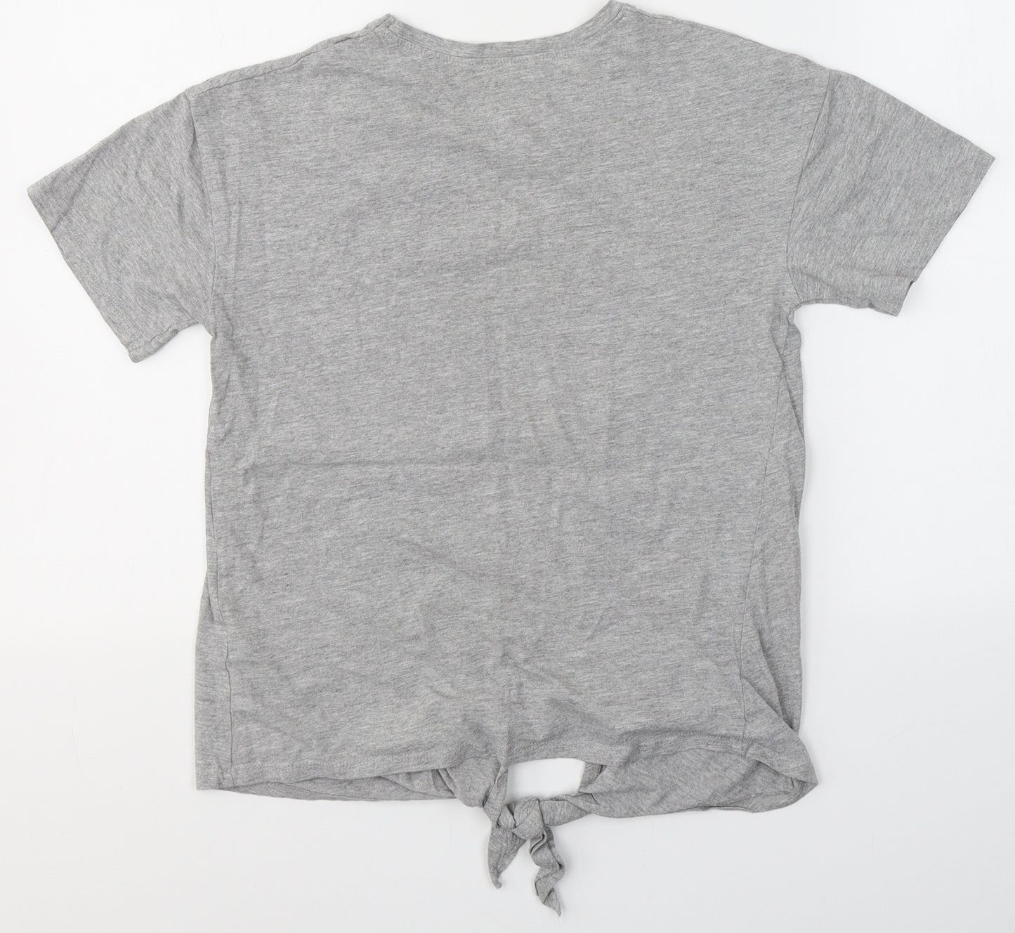 New Look Womens Grey  Cotton Basic T-Shirt Size 6 Round Neck - Knot detail