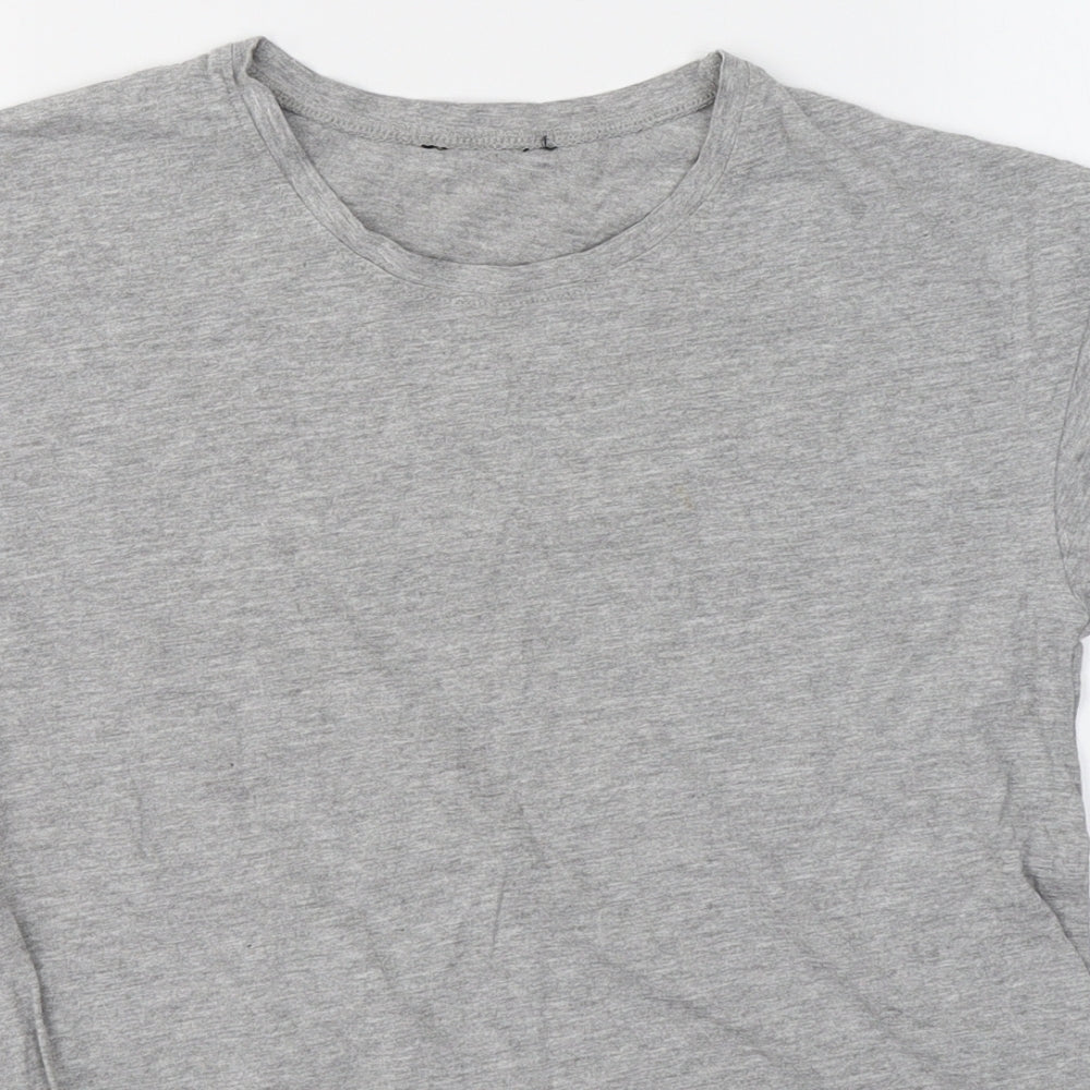 New Look Womens Grey  Cotton Basic T-Shirt Size 6 Round Neck - Knot detail