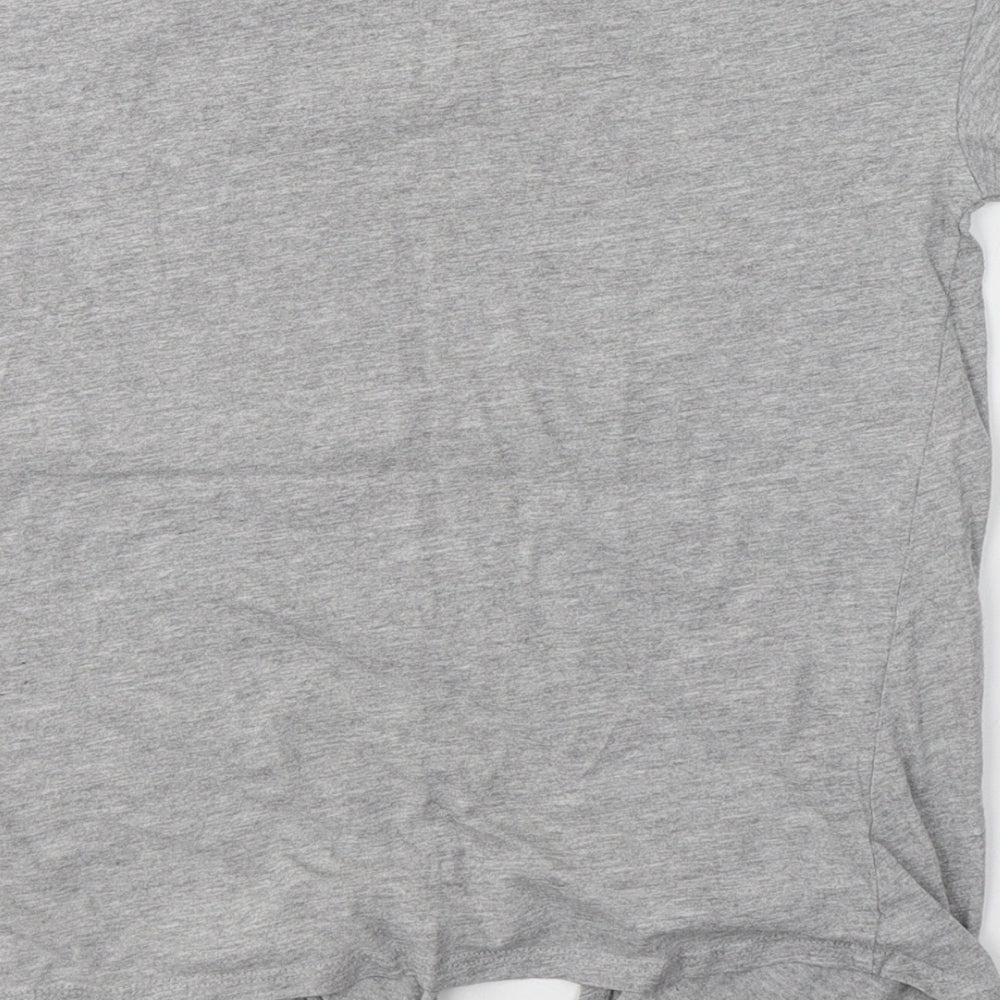 New Look Womens Grey  Cotton Basic T-Shirt Size 6 Round Neck - Knot detail