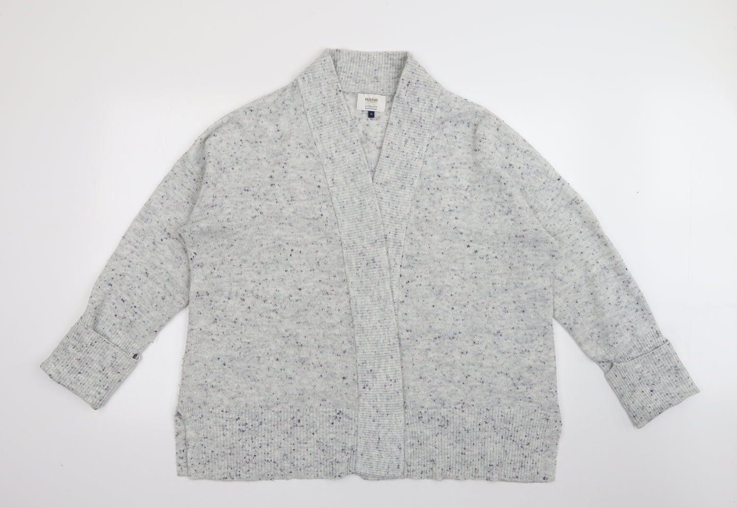 Maine Womens Grey V-Neck  Acrylic Cardigan Jumper Size 16