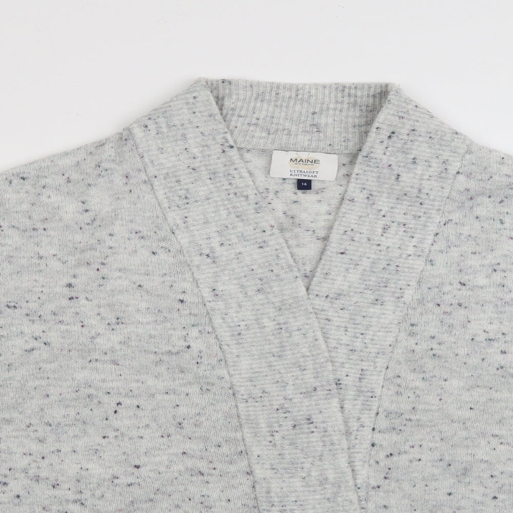 Maine Womens Grey V-Neck  Acrylic Cardigan Jumper Size 16