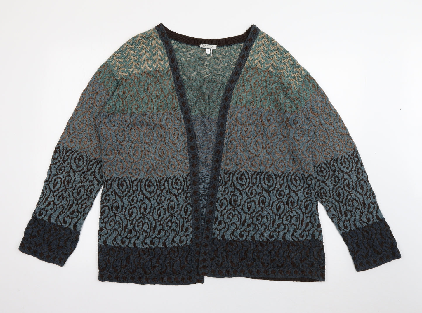Peruvian Connection Womens Blue V-Neck  Cotton Cardigan Jumper Size M