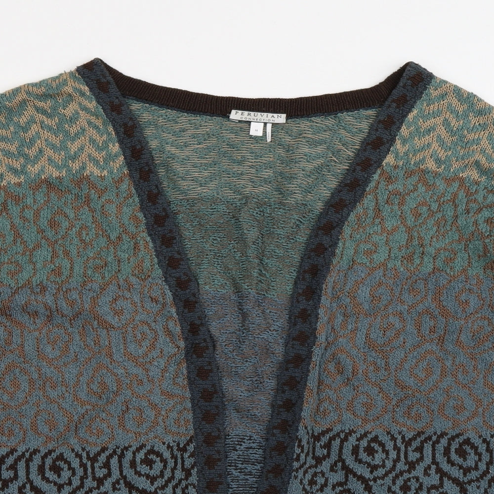 Peruvian Connection Womens Blue V-Neck  Cotton Cardigan Jumper Size M