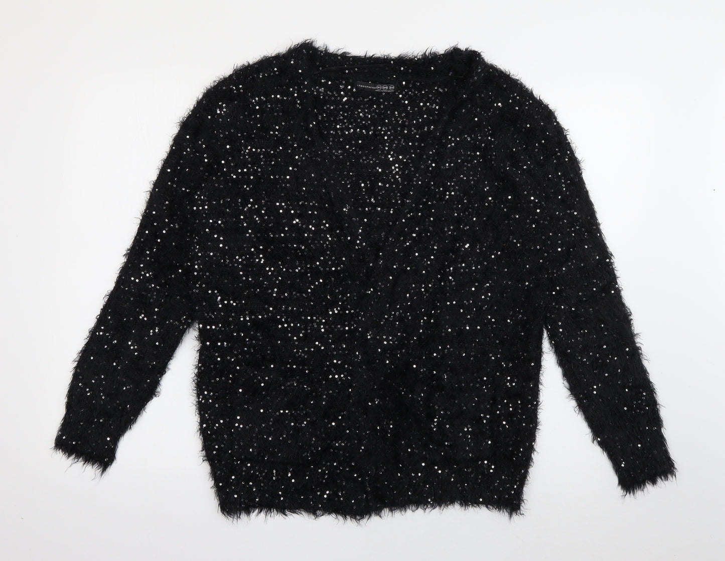 Primark Womens Black V-Neck  Polyester Cardigan Jumper Size 10