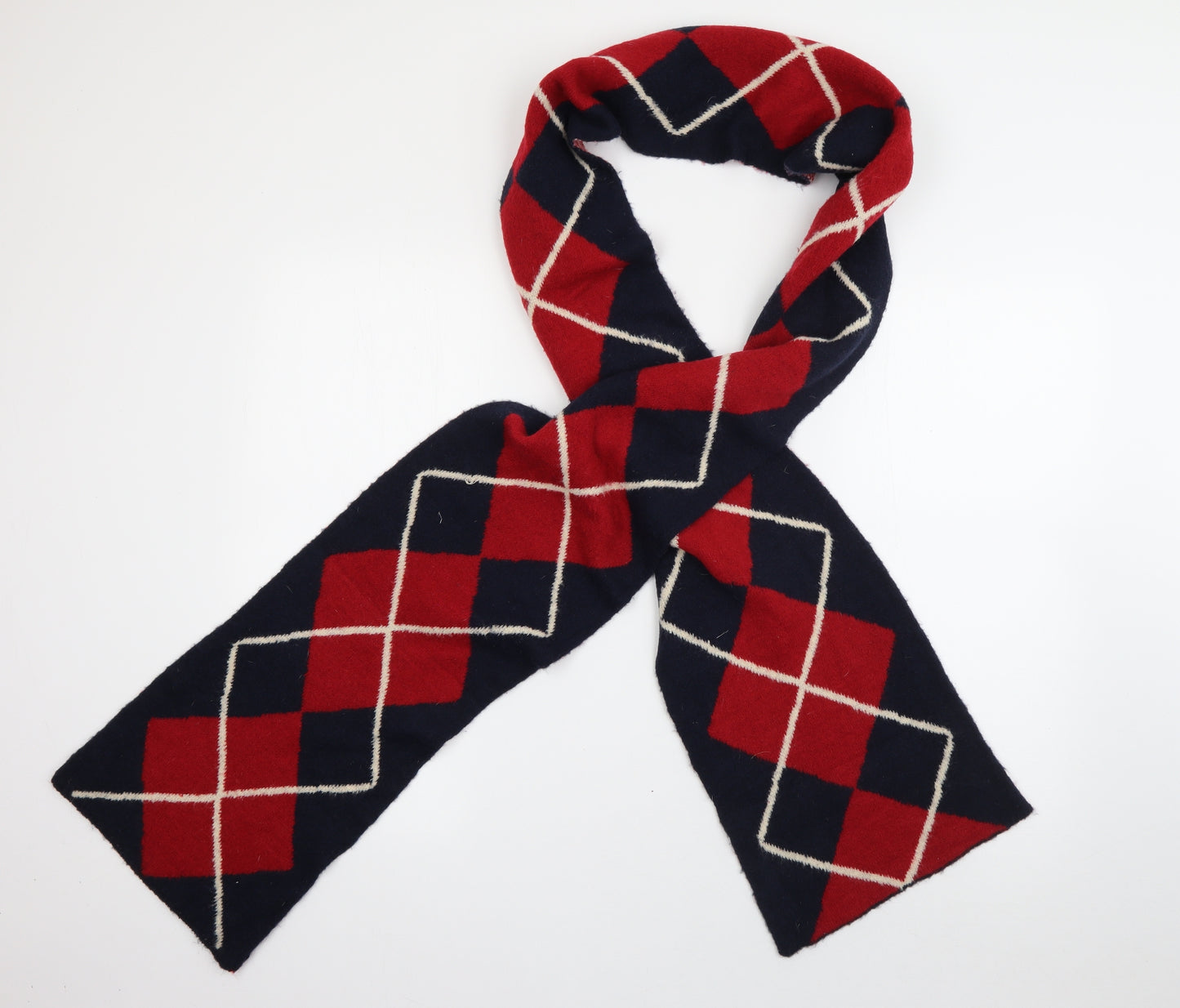 Preworn Unisex Red Geometric Polyester Scarf  Size Regular   - Argyle / Diamond