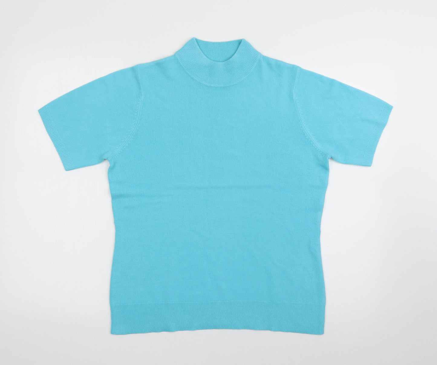 BHS Womens Blue  Acrylic Jersey T-Shirt Size 12 High Neck