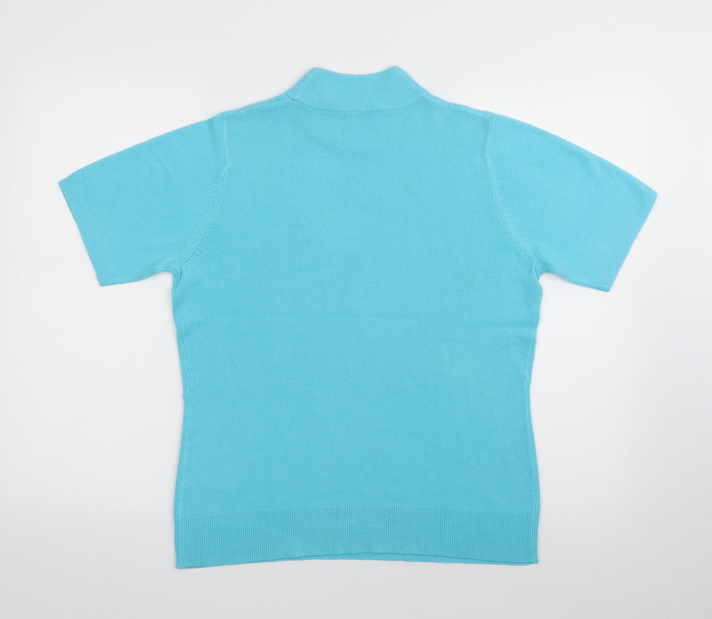 BHS Womens Blue  Acrylic Jersey T-Shirt Size 12 High Neck