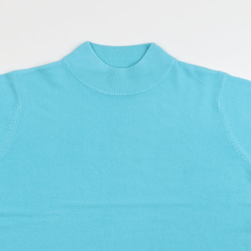 BHS Womens Blue  Acrylic Jersey T-Shirt Size 12 High Neck