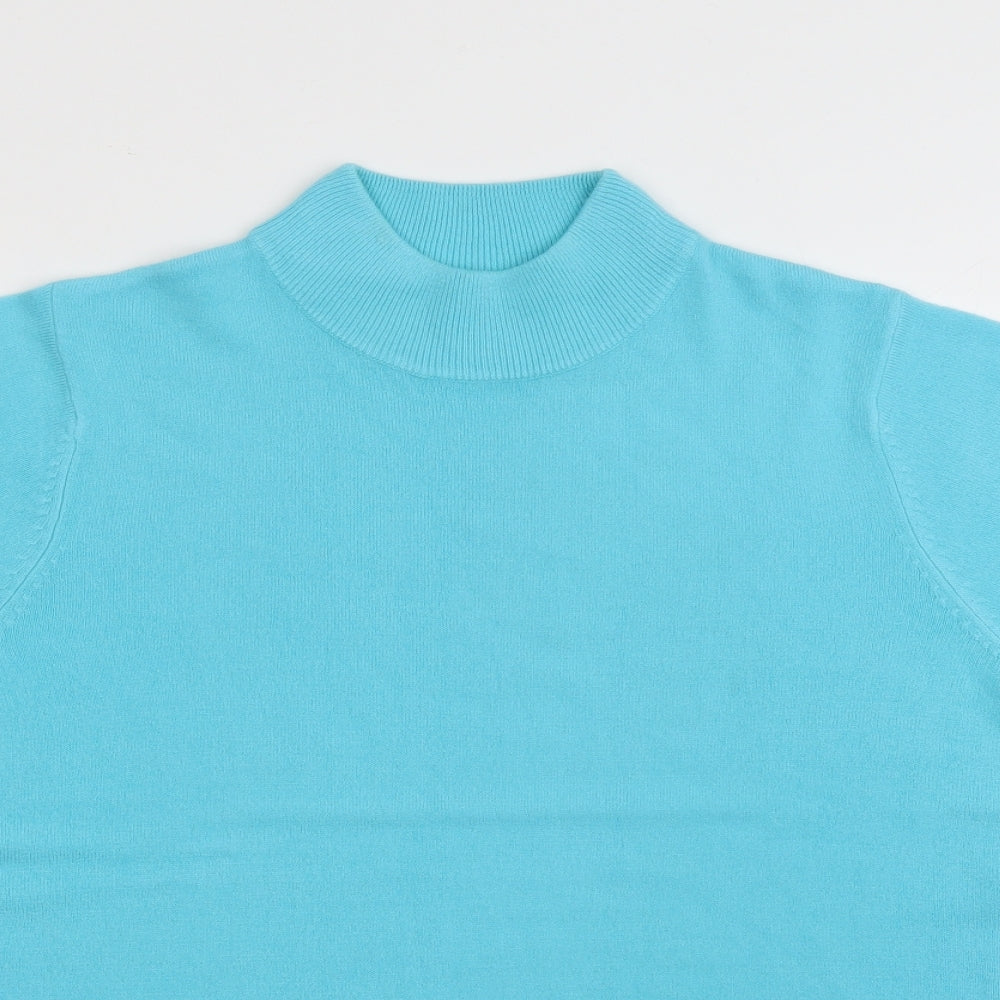 BHS Womens Blue  Acrylic Jersey T-Shirt Size 12 High Neck